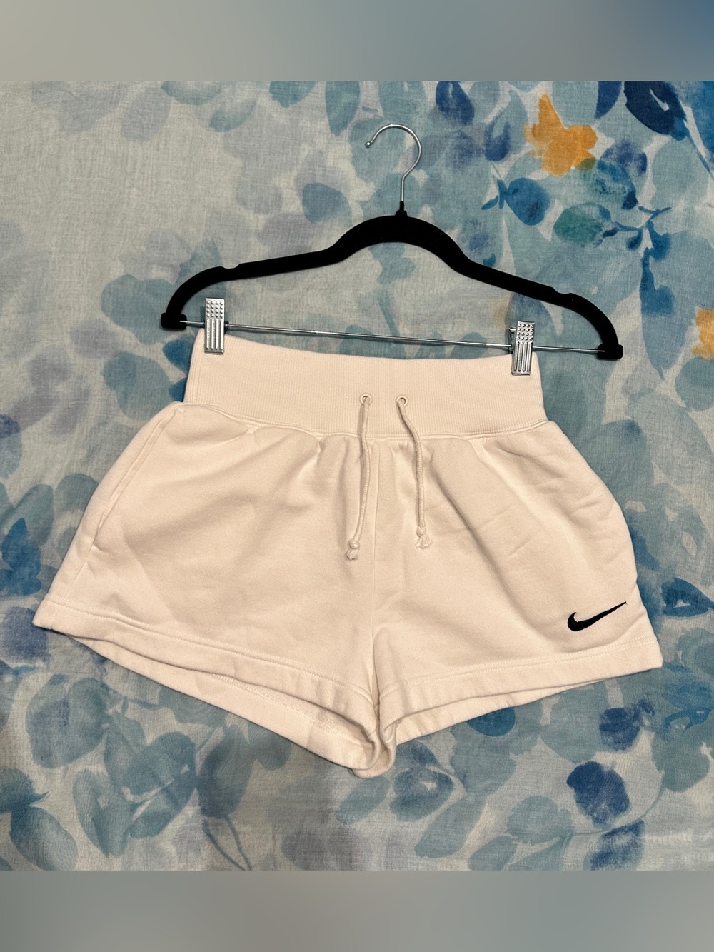 Nike Women’s White Athletic Fleece Shorts with Black Swoosh